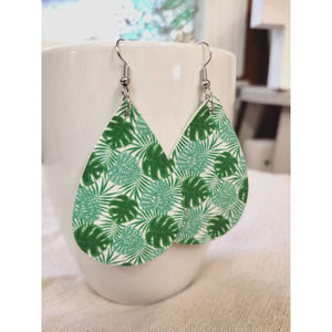 Plant Faux Leather Teardrop Dangle Cute Summer Lightweight Earrings